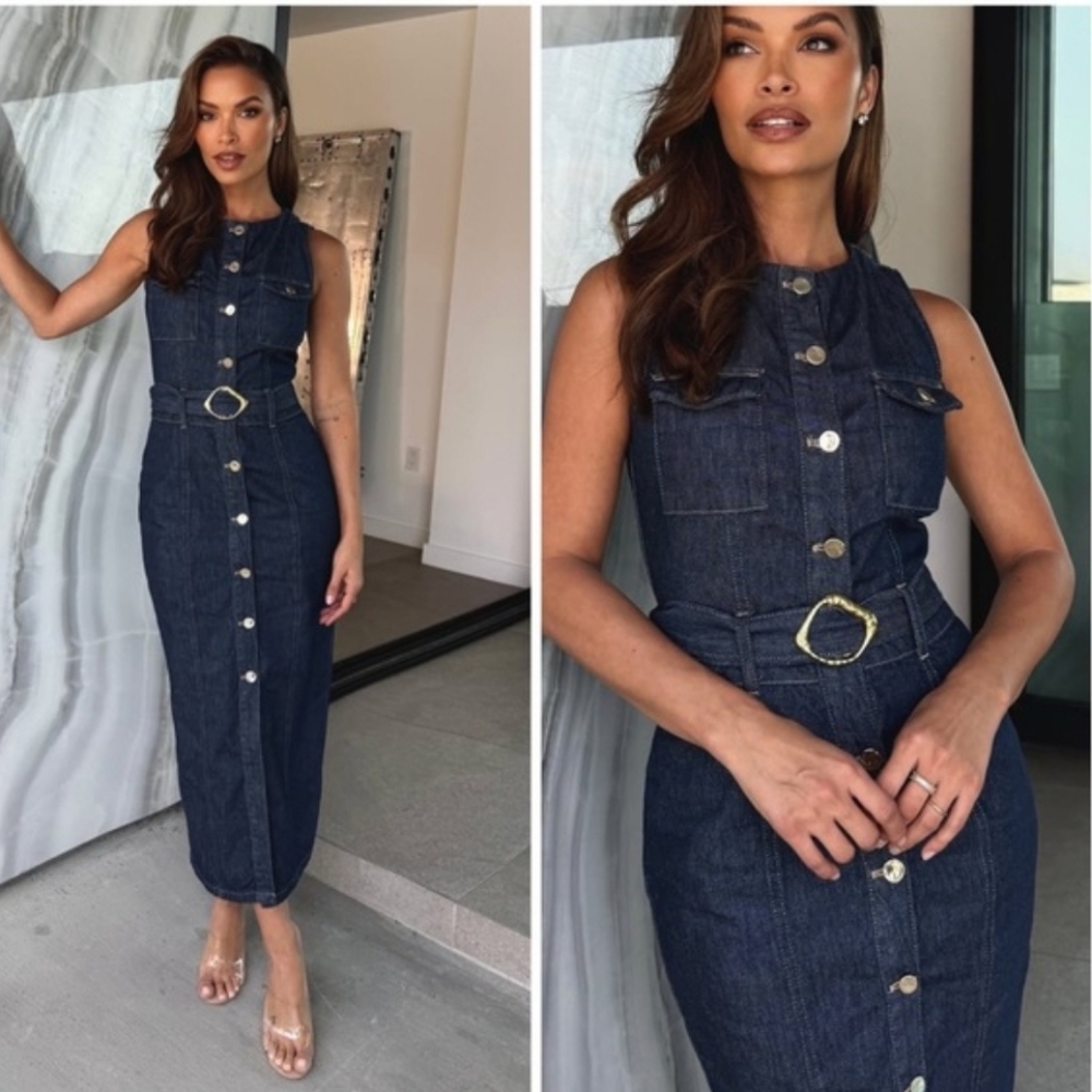 Zara Belted Denim Dress Blue Size XS